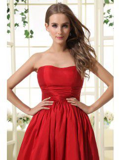 Taffeta Strapless Knee-Length A-line Bridesmaid Dress with Ruffle