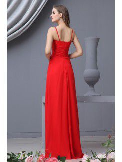 Chiffon Spaghetti Straps Floor Length Sheath Bridesmaid Dress with Ruffle