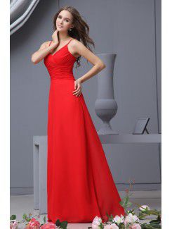 Chiffon Spaghetti Straps Floor Length Sheath Bridesmaid Dress with Ruffle