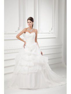 Organza Sweetheart A-line Sweep Train Embroidered Wedding Dress