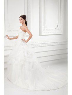 Organza Sweetheart A-line Sweep Train Embroidered Wedding Dress