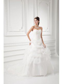 Organza Sweetheart A-line Sweep Train Embroidered Wedding Dress