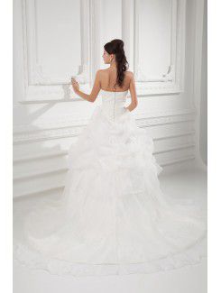 Organza Sweetheart A-line Sweep Train Embroidered Wedding Dress