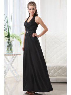 Taffeta Halter Floor Length A-line Bridesmaid Dress with Gathered Ruched