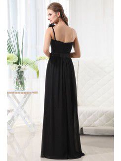 Chiffon One-Shoulder Floor Length Column Bridesmaid Dress with Ruffle and Flower