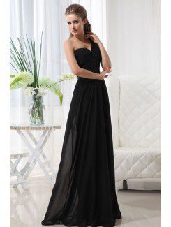 Chiffon One-Shoulder Floor Length Column Bridesmaid Dress with Ruffle and Flower