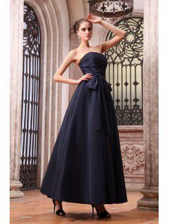 Taffeta Strapless Ankle-Length A-line Bridesmaid Dress with Ruching