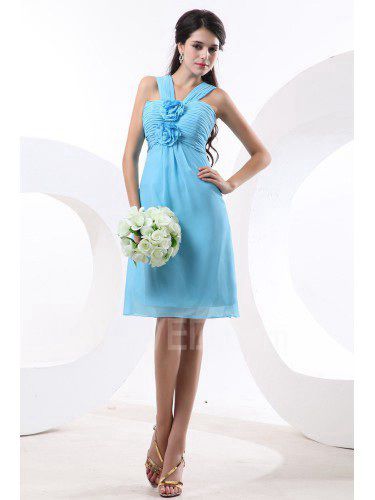 Chiffon Straps Knee-Length Column Bridesmaid Dresss