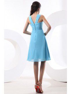 Chiffon Straps Knee-Length Column Bridesmaid Dresss