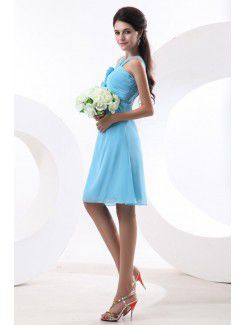 Chiffon Straps Knee-Length Column Bridesmaid Dresss