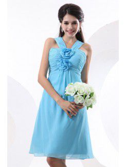 Chiffon Straps Knee-Length Column Bridesmaid Dresss