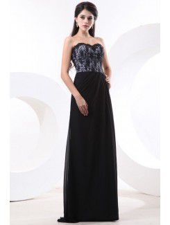 Chiffon Sweetheart Floor Length Column Bridesmaid Dress with Lace