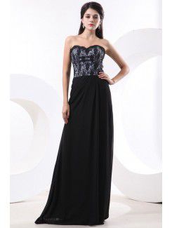 Chiffon Sweetheart Floor Length Column Bridesmaid Dress with Lace