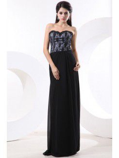 Chiffon Sweetheart Floor Length Column Bridesmaid Dress with Lace