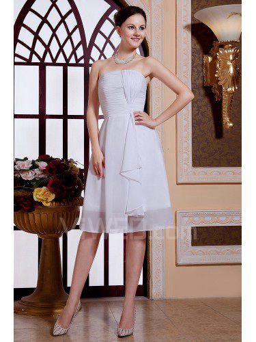 Chiffon Strapless Knee-Length A-line Bridesmaid Dress with Ruffle