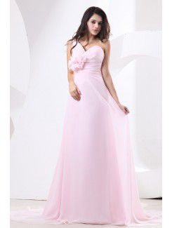 Chiffon One-Shoulder Sweep Train A-line Bridesmaid Dress with Drape and Flower