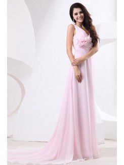 Chiffon One-Shoulder Sweep Train A-line Bridesmaid Dress with Drape and Flower