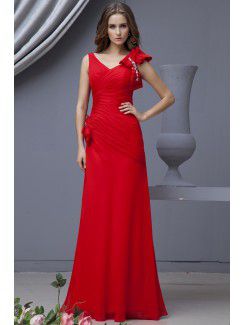 Chiffon V-Neckline Floor Length A-line Bridesmaid Dress with Bowtie