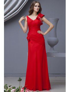 Chiffon V-Neckline Floor Length A-line Bridesmaid Dress with Bowtie