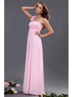 Chiffon one-shoulder gulv lengde kolonne brudepike dresss