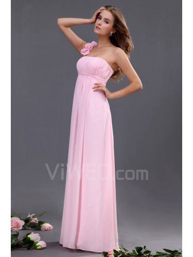 Chiffon one-shoulder gulv lengde kolonne brudepike dresss