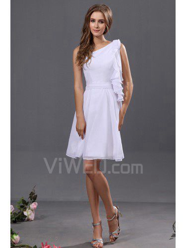 Chiffon One-Shoulder Knee-Length A-line Bridesmaid Dress with Ruffle