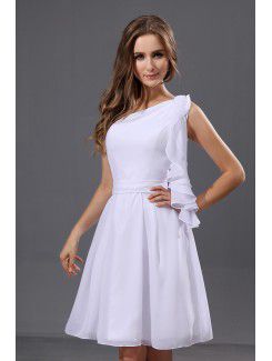 Chiffon One-Shoulder Knee-Length A-line Bridesmaid Dress with Ruffle