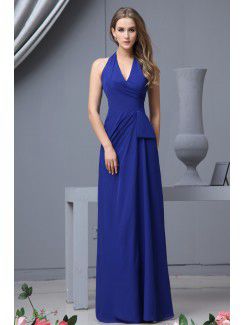 Chiffon Halter Floor Length Column Bridesmaid Dress