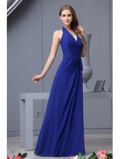 Chiffon Halter Floor Length Column Bridesmaid Dress