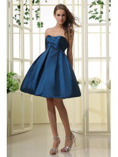 Taffeta Strapless Knee Length A-Line Bridesmaid Dress with Ruffle