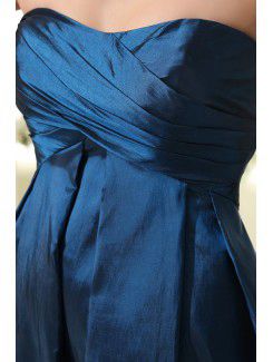 Taffeta Strapless Knee Length A-Line Bridesmaid Dress with Ruffle