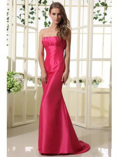 Taffeta Strapless Sweep Train Mermaid Bridesmaid Dress