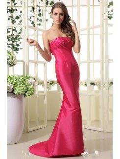 Taffeta Strapless Sweep Train Mermaid Bridesmaid Dress