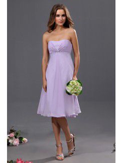 Chiffon Strapless Knee-Length Column Bridesmaid Dress with Sequins