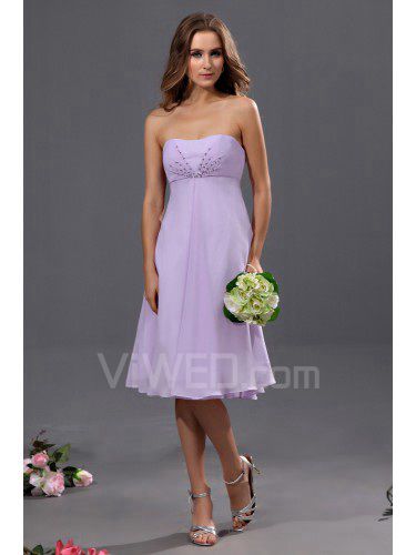 Chiffon Strapless Knee-Length Column Bridesmaid Dress with Sequins