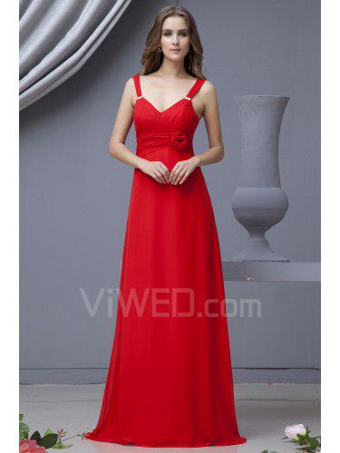 Chiffon Straps Floor Length Column Bridesmaid Dress