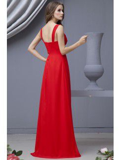 Chiffon Straps Floor Length Column Bridesmaid Dress