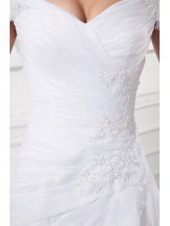 Organza Off-the-Shoulder A-line Sweep Train Embroidered Wedding Dress