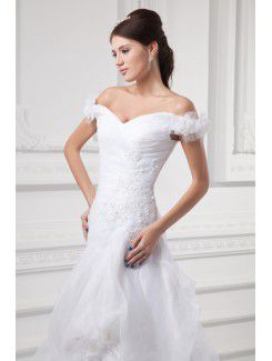 Organza Off-the-Shoulder A-line Sweep Train Embroidered Wedding Dress