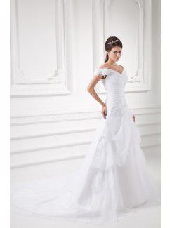 Organza Off-the-Shoulder A-line Sweep Train Embroidered Wedding Dress