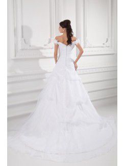 Organza Off-the-Shoulder A-line Sweep Train Embroidered Wedding Dress