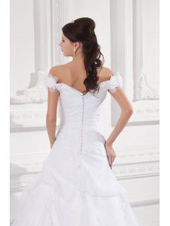 Organza Off-the-Shoulder A-line Sweep Train Embroidered Wedding Dress