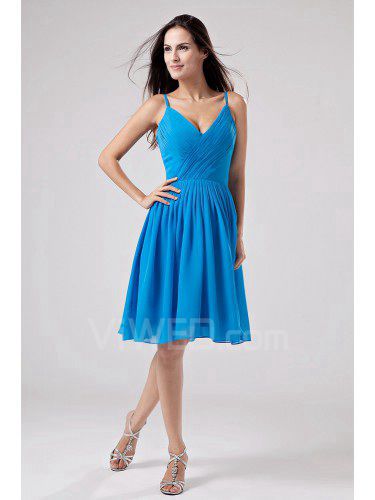 Chiffon Spaghetti Straps Knee-Length Column Bridesmaid Dress with Ruched