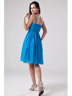 Chiffon Spaghetti Straps Knee-Length Column Bridesmaid Dress with Ruched