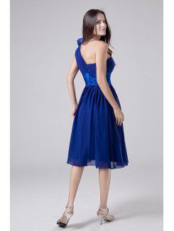 Chiffon One-Shoulder Knee-Length A-line Bridesmaid Dress with Ruffle and Sash