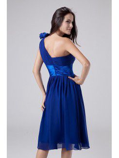 Chiffon One-Shoulder Knee-Length A-line Bridesmaid Dress with Ruffle and Sash