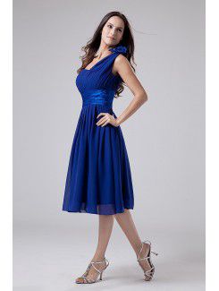 Chiffon One-Shoulder Knee-Length A-line Bridesmaid Dress with Ruffle and Sash