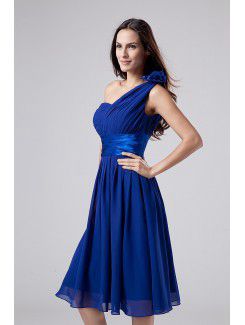 Chiffon One-Shoulder Knee-Length A-line Bridesmaid Dress with Ruffle and Sash