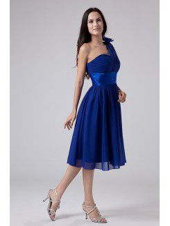 Chiffon One-Shoulder Knee-Length A-line Bridesmaid Dress with Ruffle and Sash