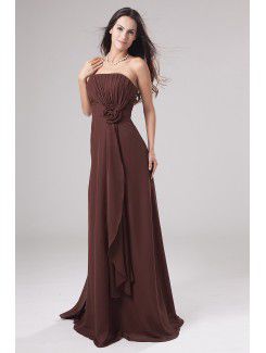 Chiffon Strapless Floor Length Column Bridesmaid Dress with Flower